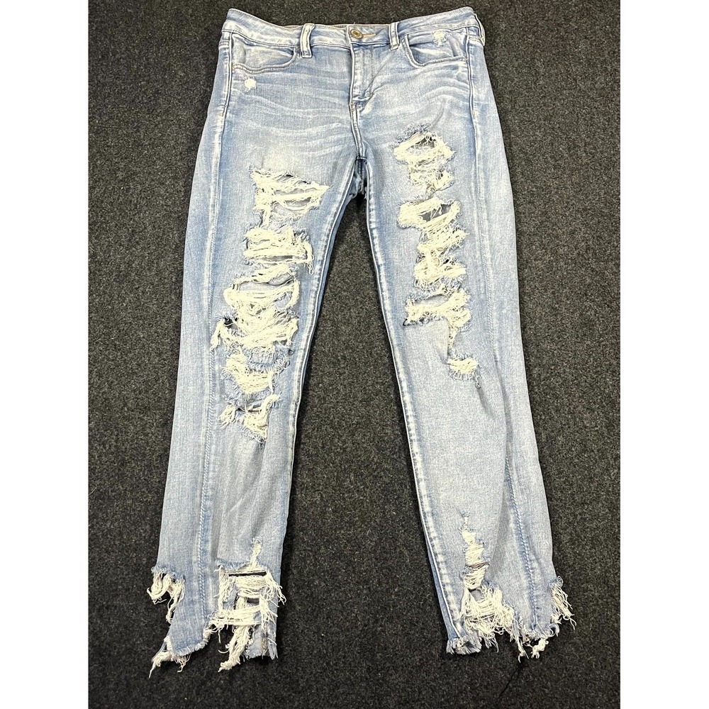 American Eagle Outfitters Hi Rise Jegging Jeans Womens 10 Blue Frayed Skinny Leg